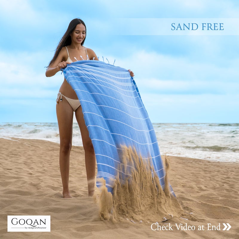 realgrandbazaar GOQAN Turkish Beach Towel Oversized 39x71 | Thin, Lightweight, 100% Cotton and Sand Free Towel is Suitable for Beach, Bathroom, Pool, Travel, Swim & Gift - Grey - Image 3